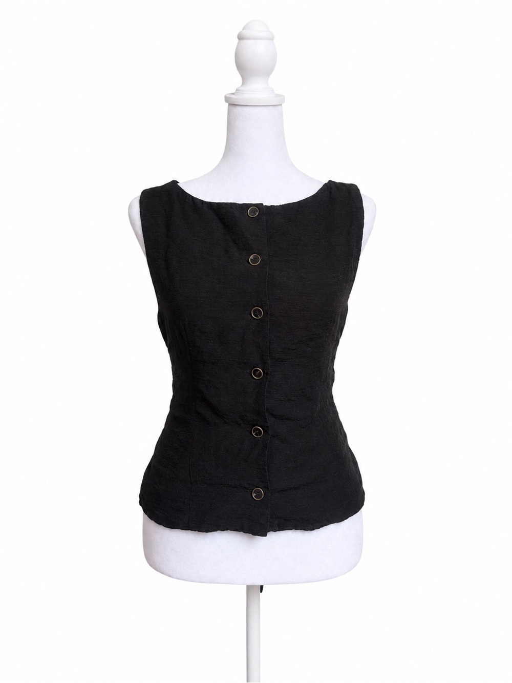 Anthropologie Maeve Black Linen Tie Front Top Sleeveless Button Blouse Size 8